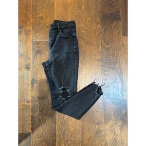 American Eagle Curvy Super Hi Rise Jeggings Black Distressed Raw Hem Women‎ Sz 4